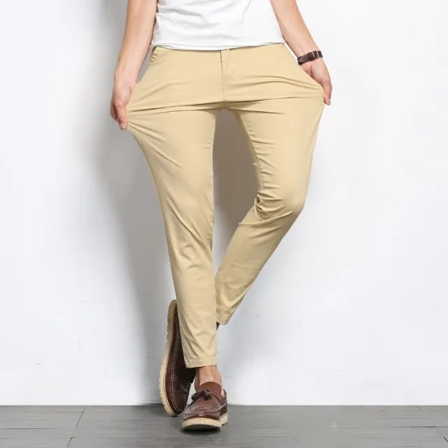 Autumn Men Fashions Solid Color Casual Pants Men Straight Slight Elastic Ankle-Length High Quality Formal Trousers Men