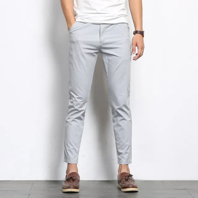 Autumn Men Fashions Solid Color Casual Pants Men Straight Slight Elastic Ankle-Length High Quality Formal Trousers Men