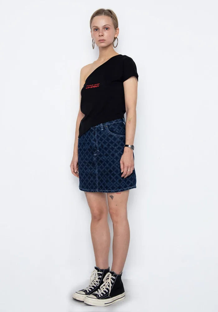 CHARLES JEFFREY LOVERBOY CJLAW22ADS ETCHED ART DENIM SKIRT