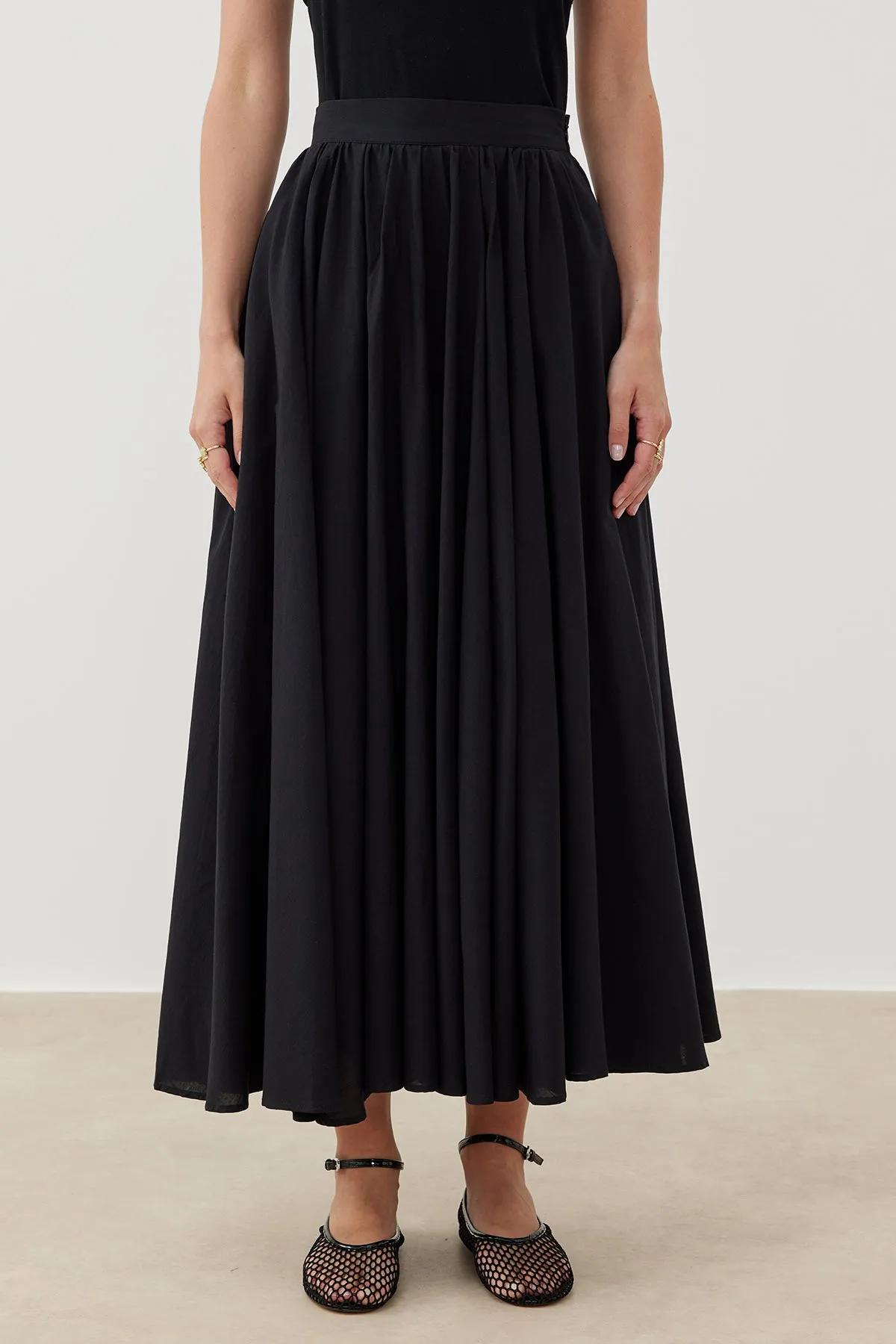 COTTON A-LINE MAXI SKIRT BLACK