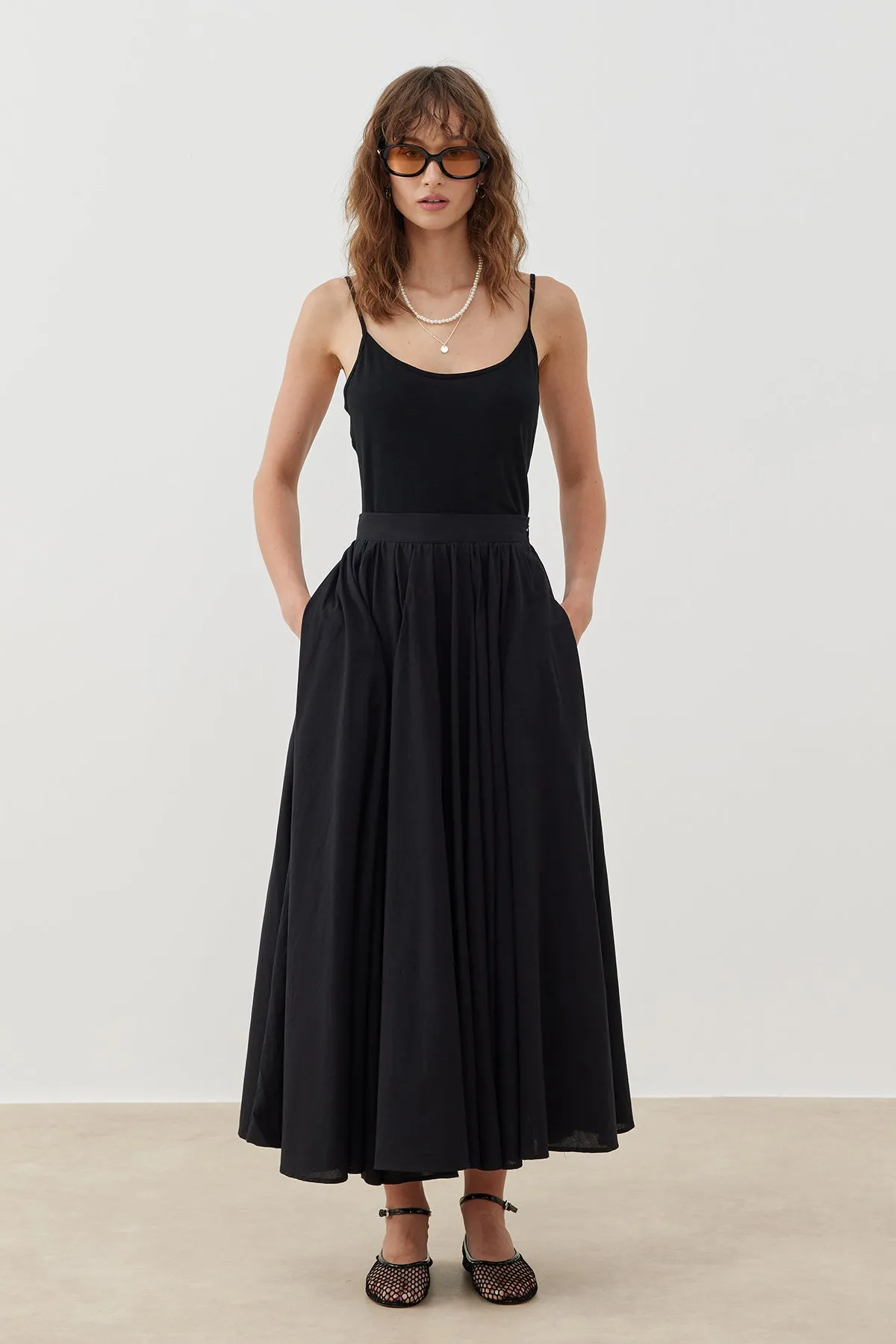 COTTON A-LINE MAXI SKIRT BLACK