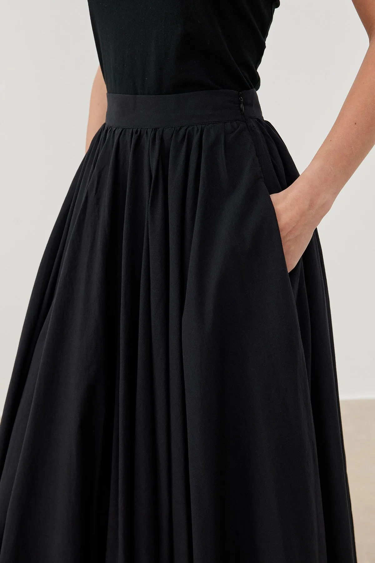 COTTON A-LINE MAXI SKIRT BLACK