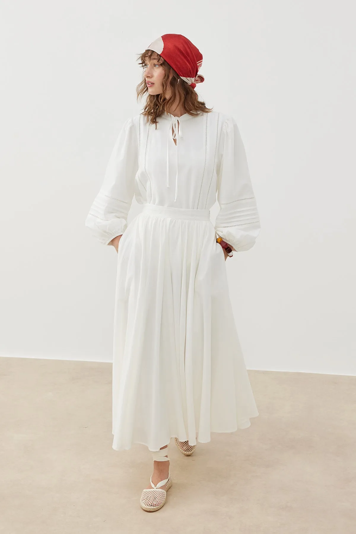 COTTON A-LINE MAXI SKIRT WHITE
