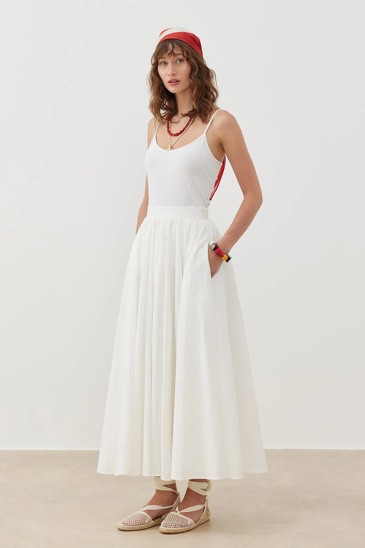 COTTON A-LINE MAXI SKIRT WHITE