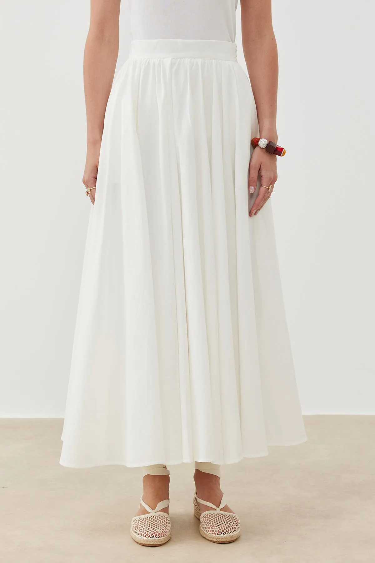COTTON A-LINE MAXI SKIRT WHITE