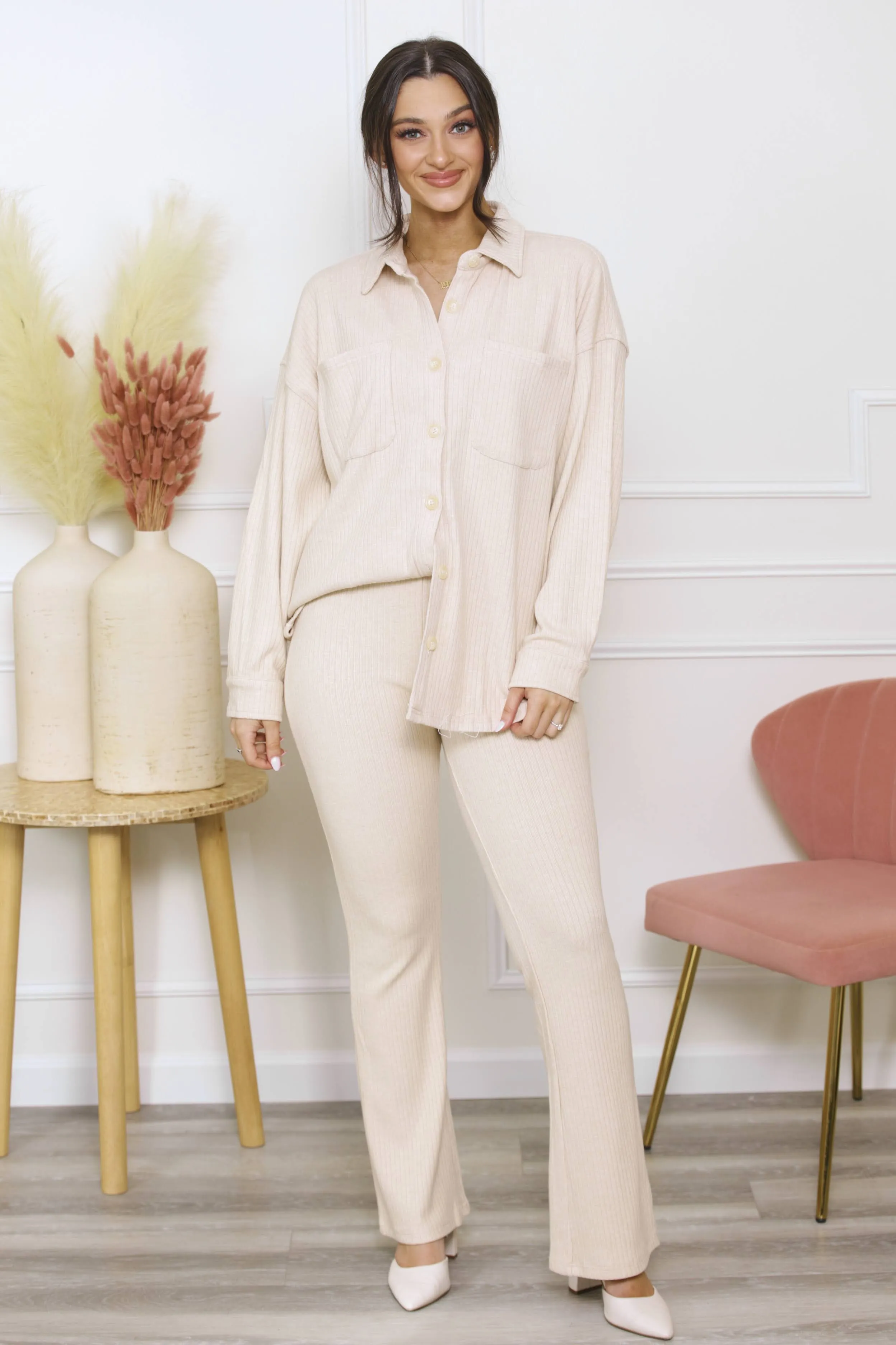 Cute Comfy Casual Ribbed Knit Flare Leggings