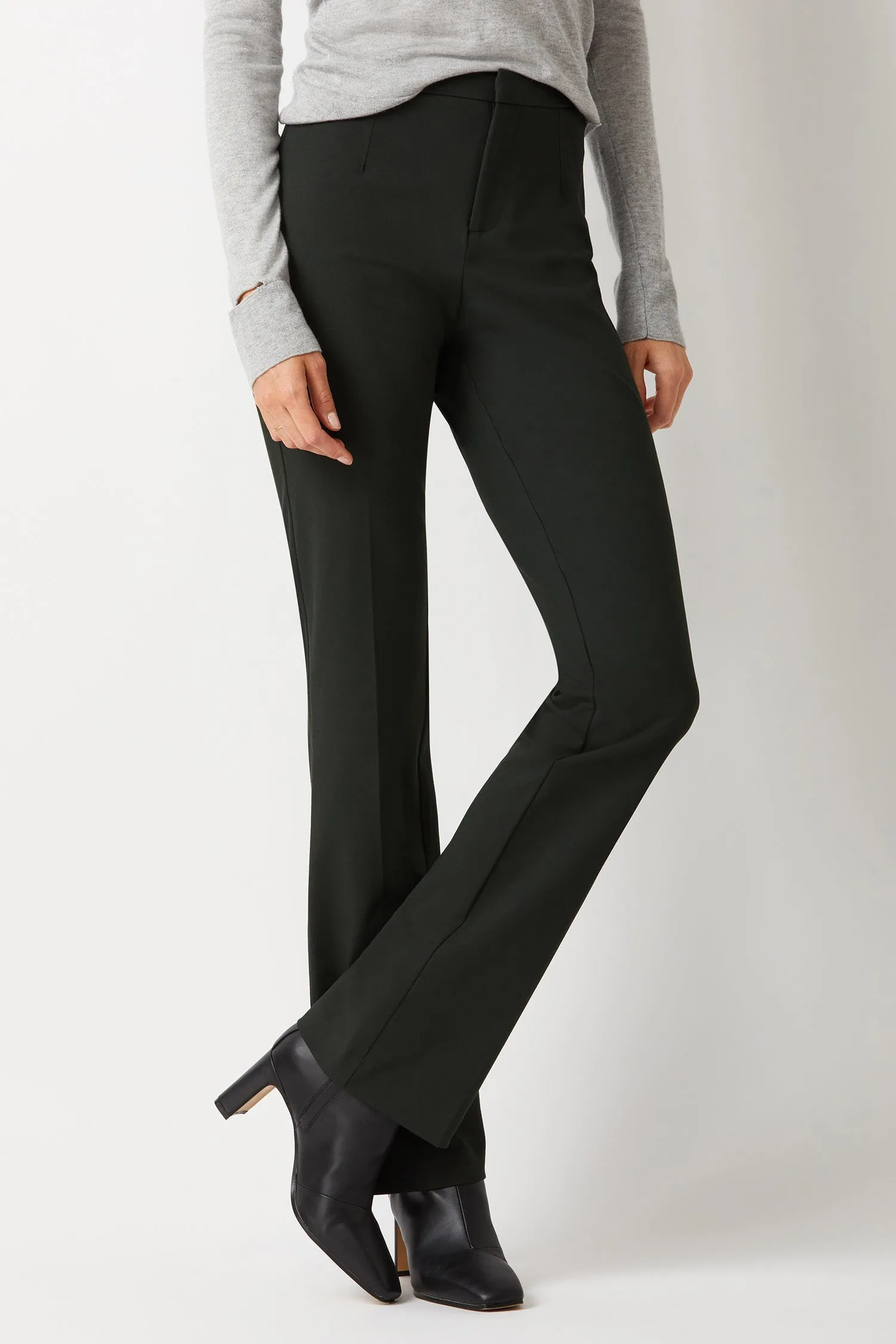 Ecru Designs Mid Waist Zip & Button Closure Solid Stretch Crepe Pant