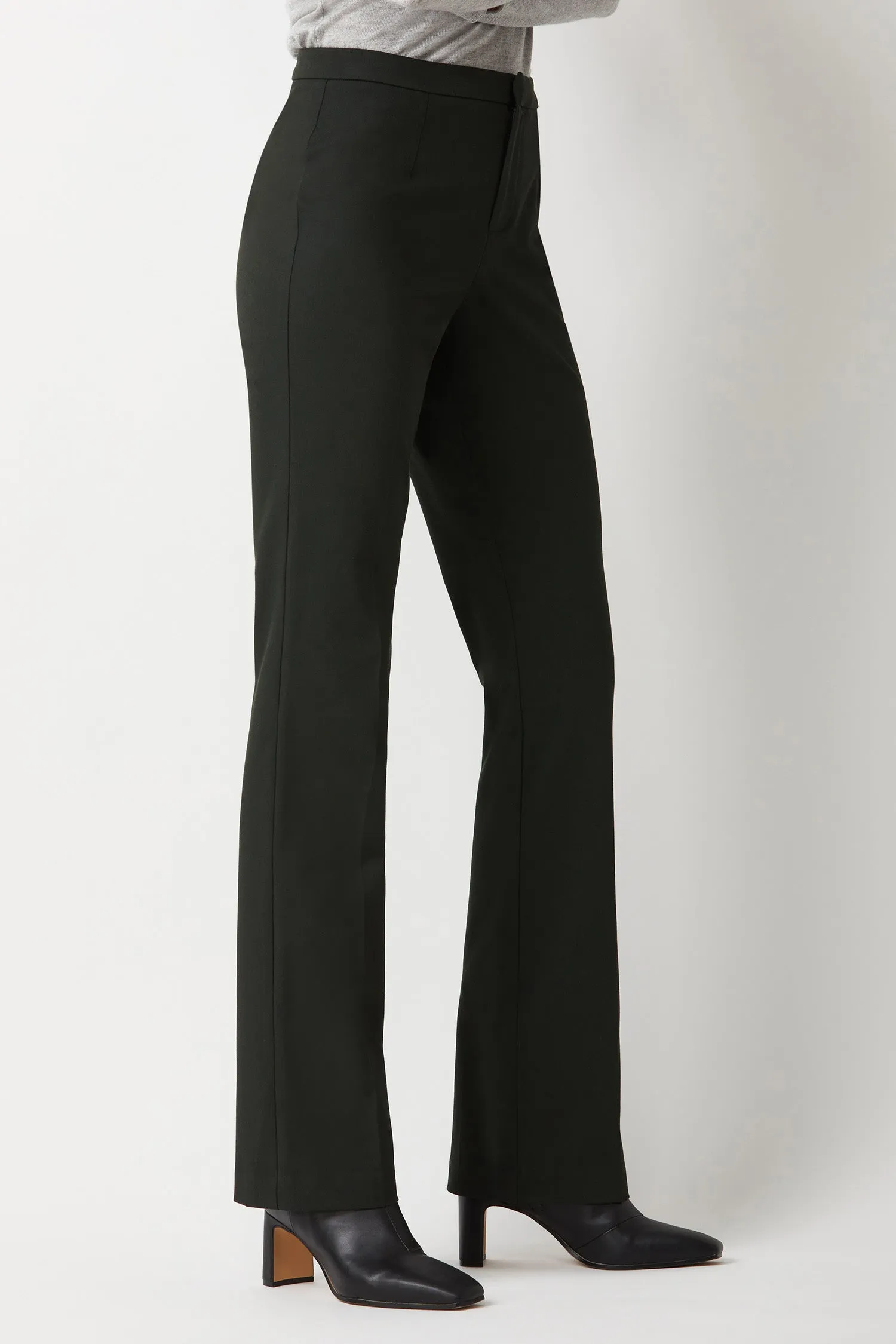 Ecru Designs Mid Waist Zip & Button Closure Solid Stretch Crepe Pant