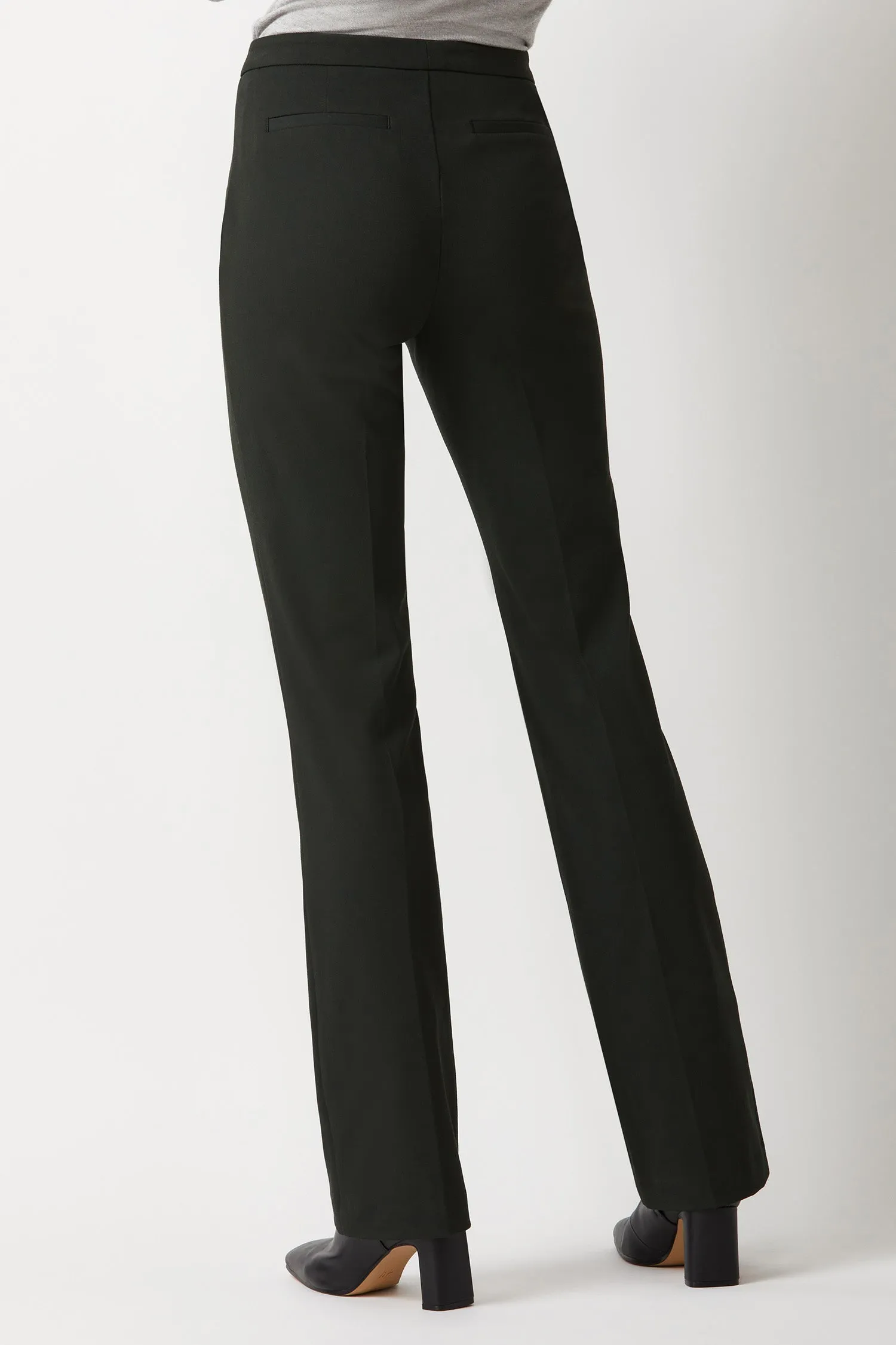 Ecru Designs Mid Waist Zip & Button Closure Solid Stretch Crepe Pant