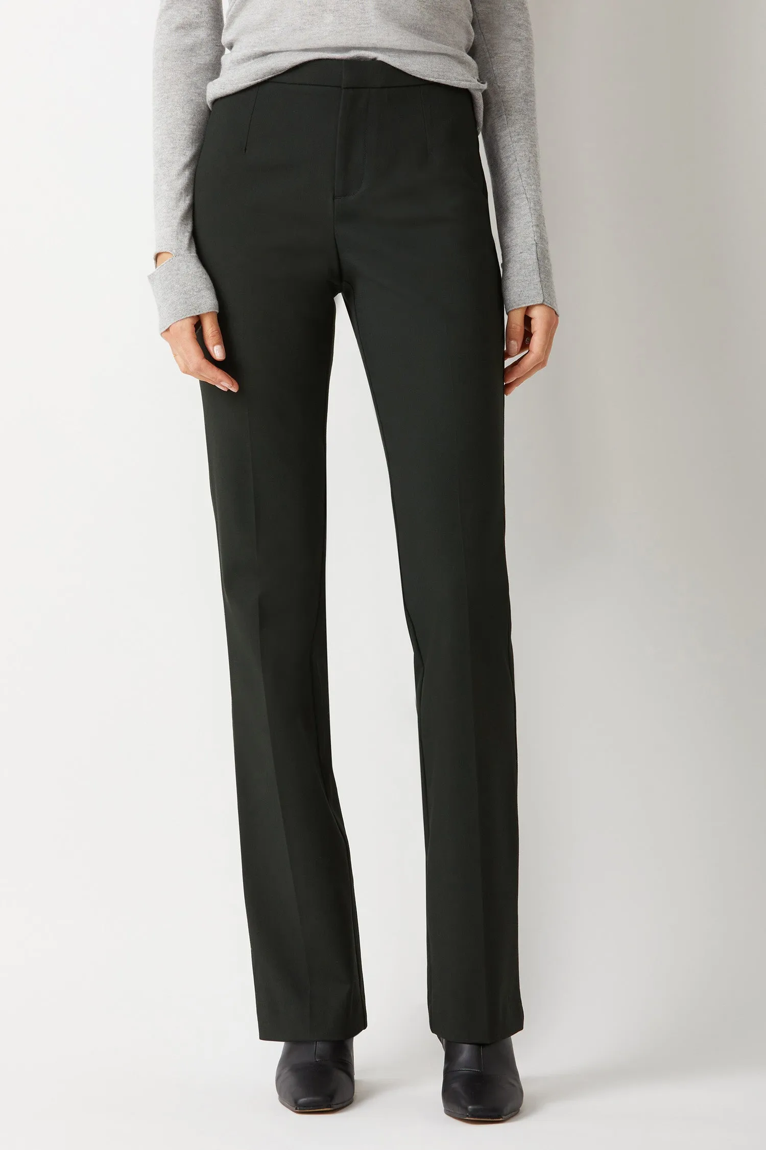 Ecru Designs Mid Waist Zip & Button Closure Solid Stretch Crepe Pant