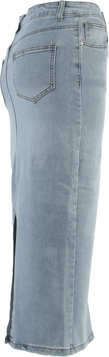 Fashion2Love Women's Juniors Long Pencil Stretch Denim Skirt (247-SKT)