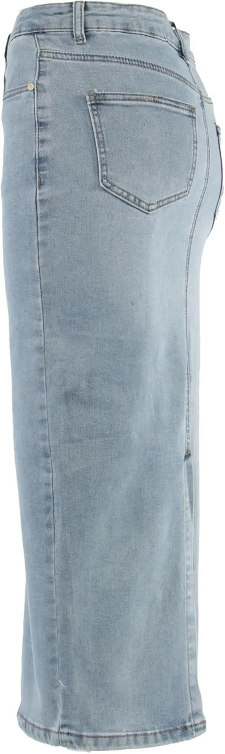 Fashion2Love Women's Juniors Long Pencil Stretch Denim Skirt (247-SKT)