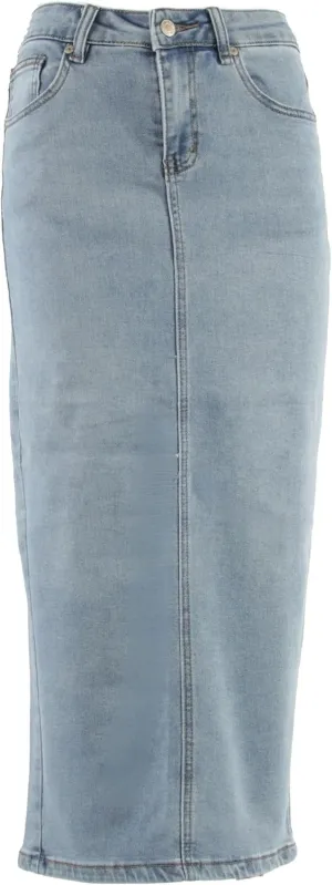 Fashion2Love Women's Juniors Long Pencil Stretch Denim Skirt (247-SKT)