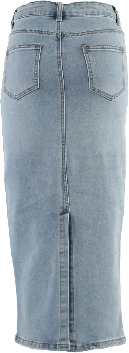 Fashion2Love Women's Juniors Long Pencil Stretch Denim Skirt (247-SKT)