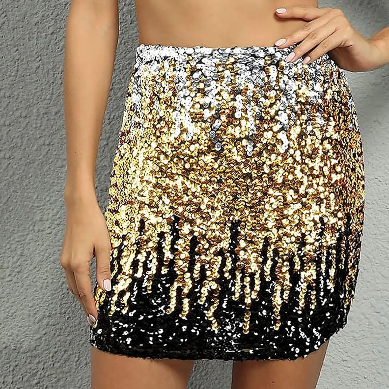 FZYLQY Sequin Skirt for Women Glitter Skirt, Women's Sexy Midi Skirt Hip Skirt with Elastic Waist Plus Size Short Skirts