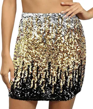 FZYLQY Sequin Skirt for Women Glitter Skirt, Women's Sexy Midi Skirt Hip Skirt with Elastic Waist Plus Size Short Skirts