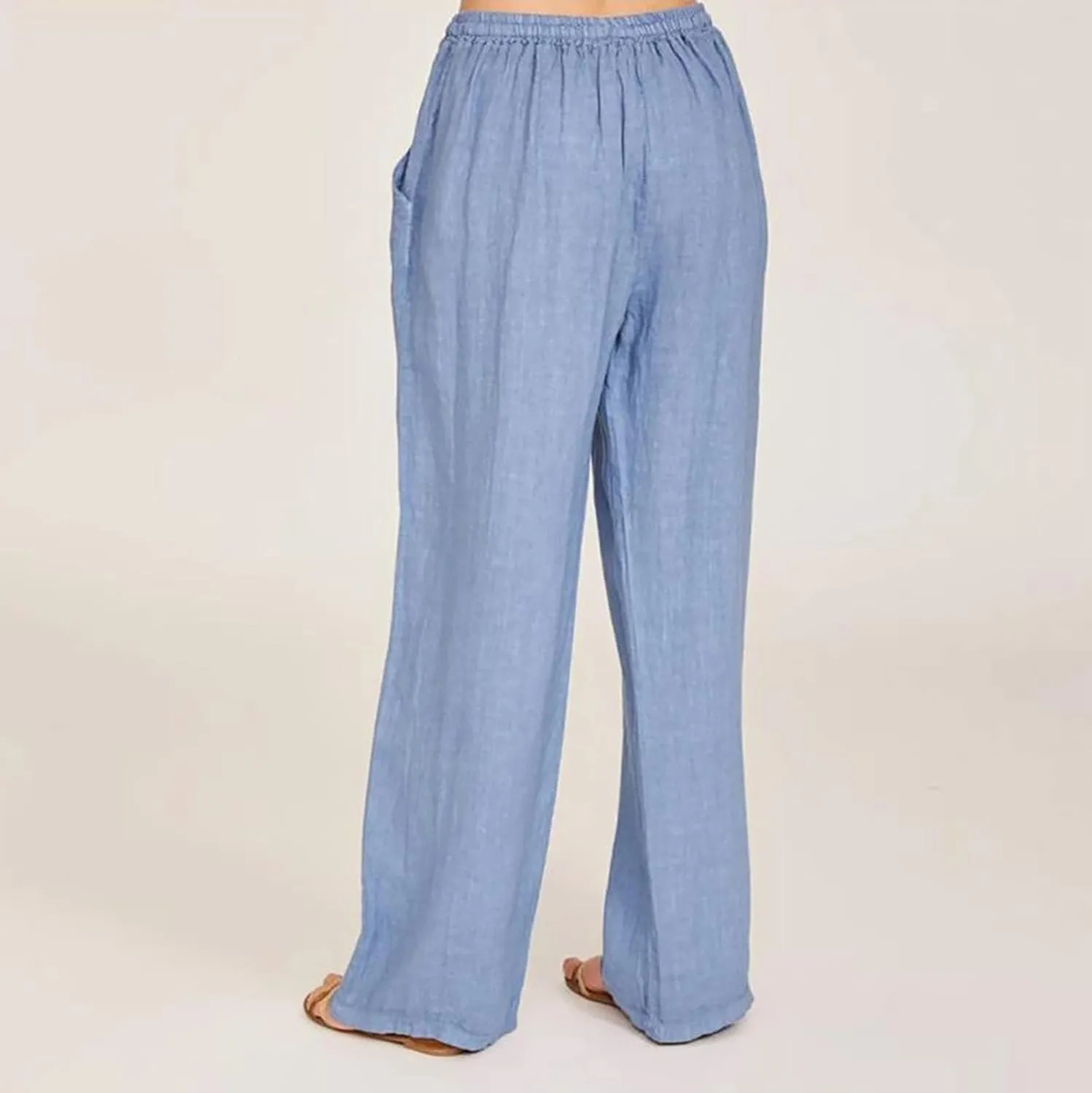High Waisted Linen Pants Women Summer Drawstring Waist Wide Leg Loose Palazzo Pants Casual Beach Trousers with Pocket