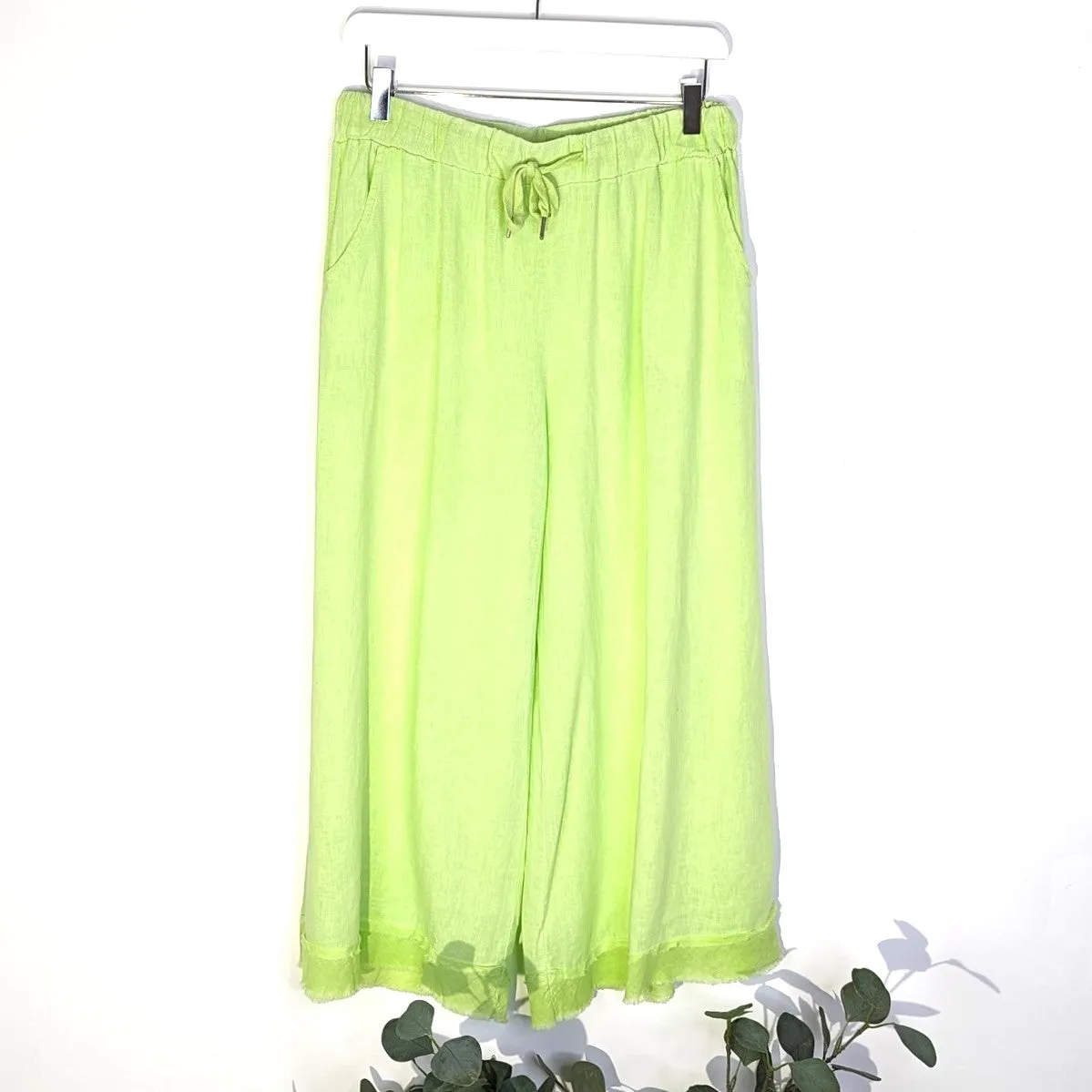 Linen viscose mix cropped straight leg vintage trousers with raw edge detail