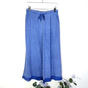 Linen viscose mix cropped straight leg vintage trousers with raw edge detail