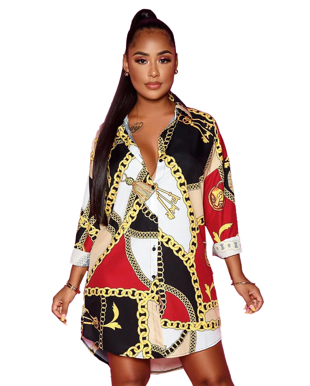 LQ5085 Western Style Ladies Fancy Chian Pattern Fashion Cutting Blouse