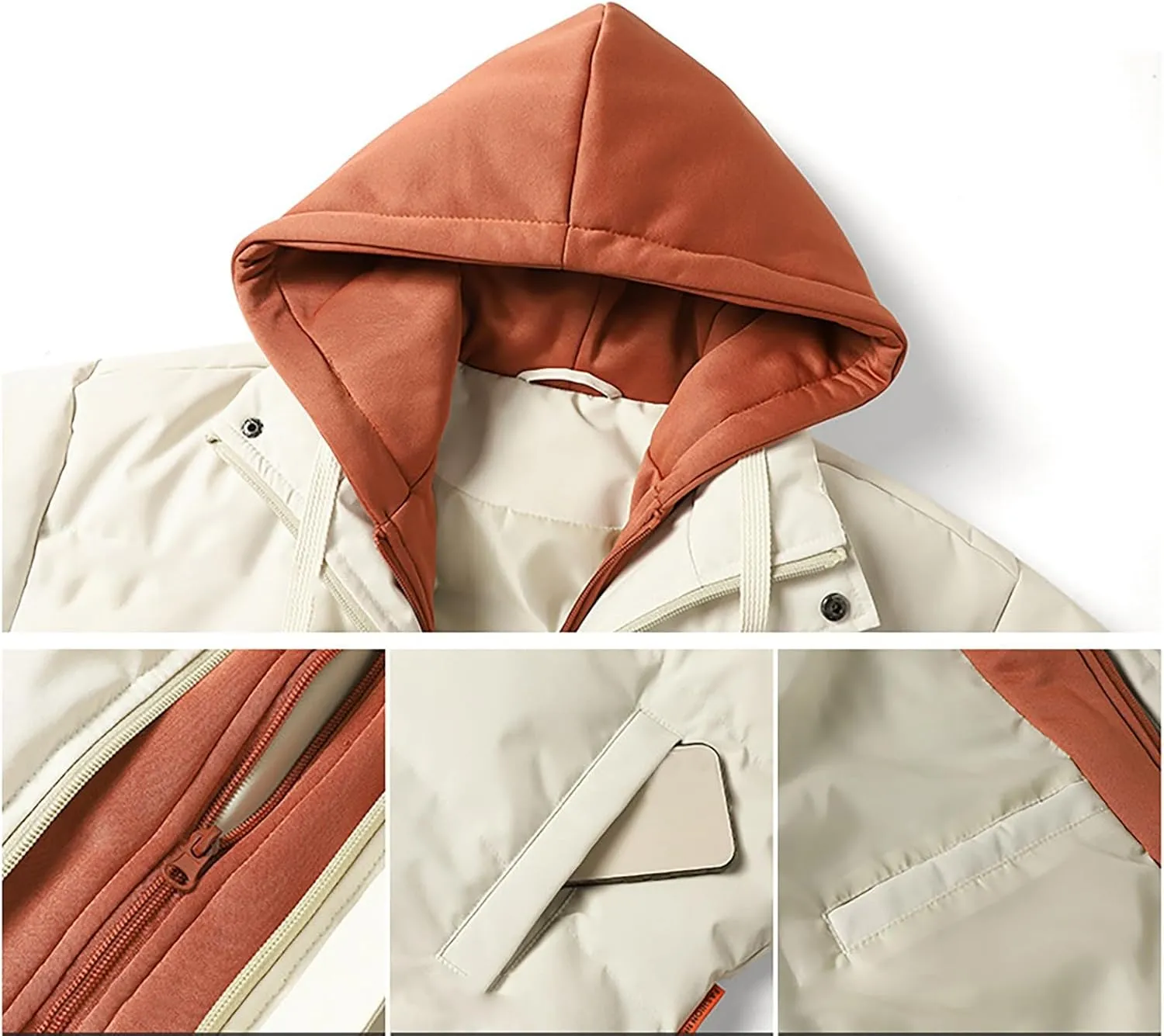 Men's Down Jacket Detachable Hood Lightweight Winter Jacket Down Cotton Coat Winter Quilted Padded Jacket Snow