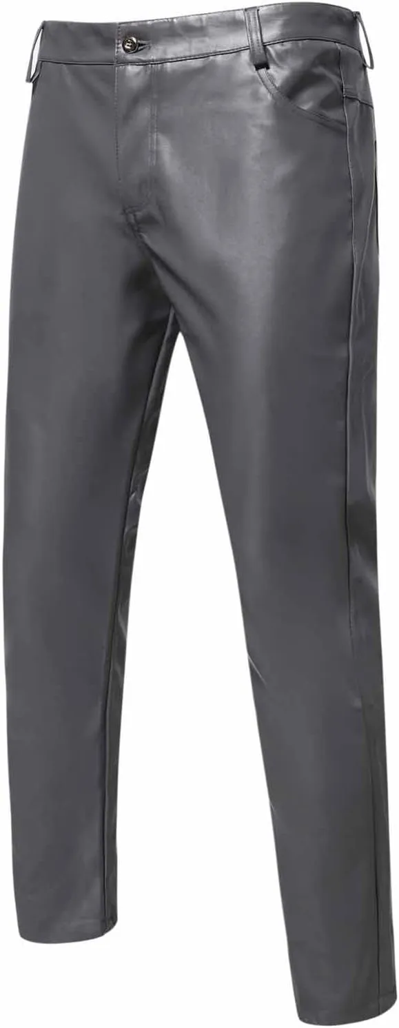 Mens Goth Punk Pants Slim Fit Trousers Vintage Gothic Steampunk Pants Biker Motocycle Pants Retro PU Skinny Trouser