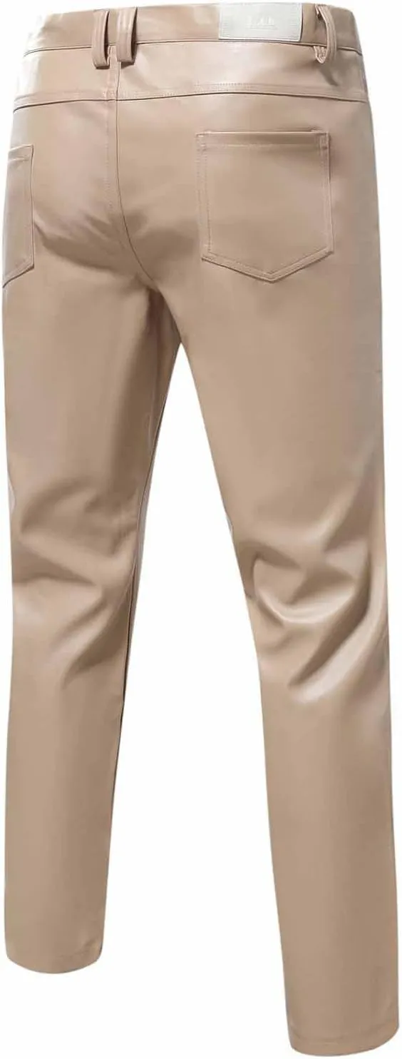 Mens Goth Punk Pants Slim Fit Trousers Vintage Gothic Steampunk Pants Biker Motocycle Pants Retro PU Skinny Trouser