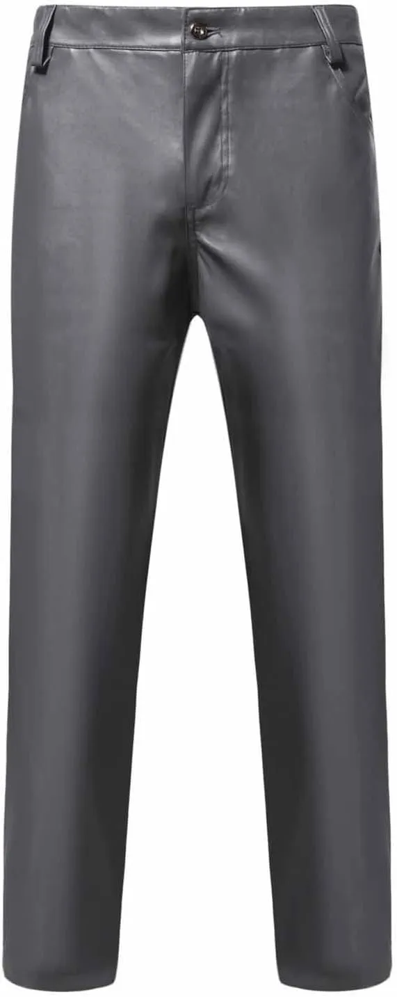 Mens Goth Punk Pants Slim Fit Trousers Vintage Gothic Steampunk Pants Biker Motocycle Pants Retro PU Skinny Trouser