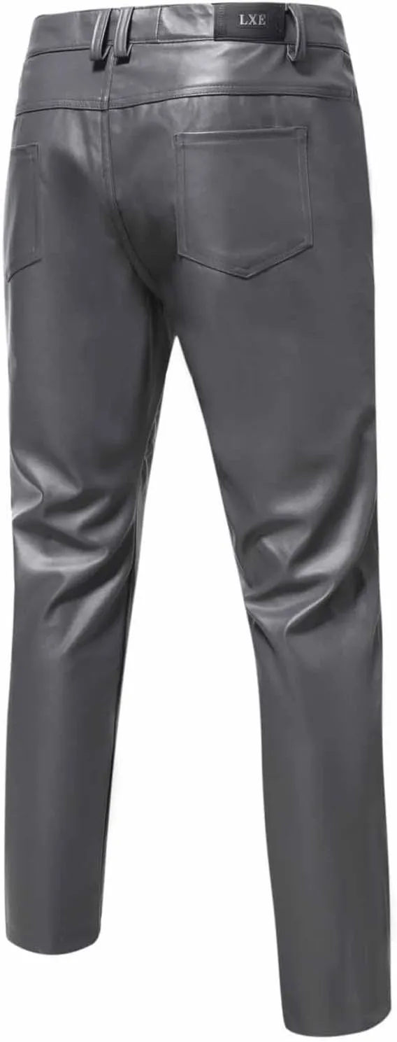 Mens Goth Punk Pants Slim Fit Trousers Vintage Gothic Steampunk Pants Biker Motocycle Pants Retro PU Skinny Trouser
