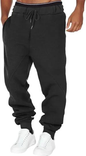 Mens Sweatpants with Pockets Big and Tall Athletic Drawstring Cargo Pants Hiking Outdoor Twill Track Jogging Sweatpants