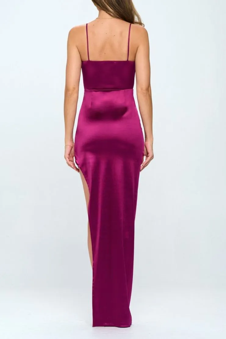 Nelly Plum Satin Maxi Dress
