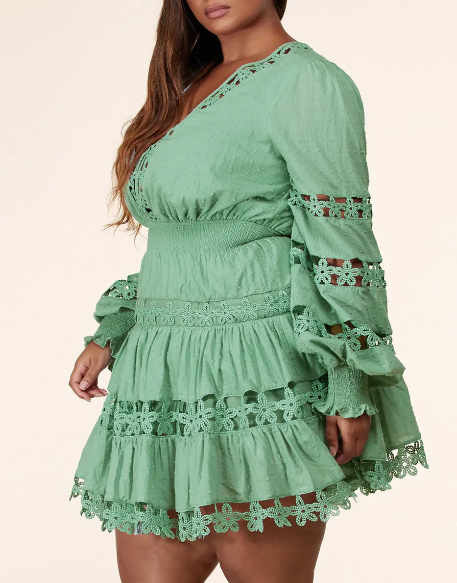 Plus Size Sage Tea Party Mini Dress