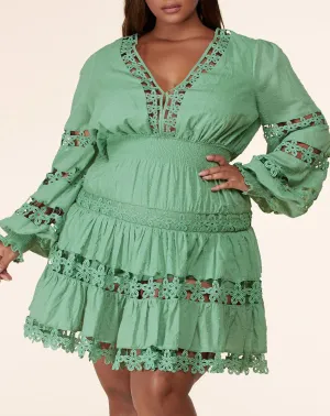 Plus Size Sage Tea Party Mini Dress