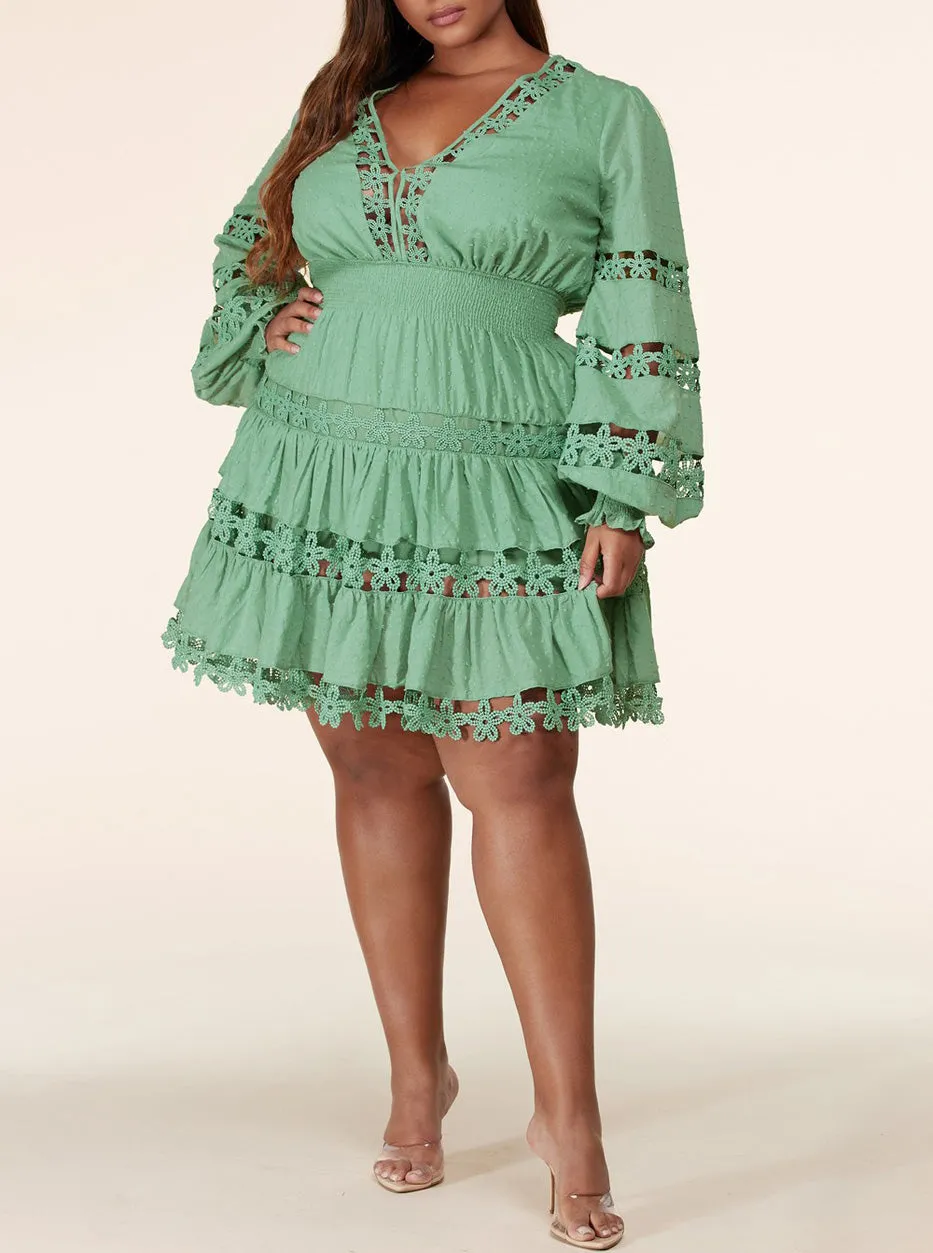 Plus Size Sage Tea Party Mini Dress