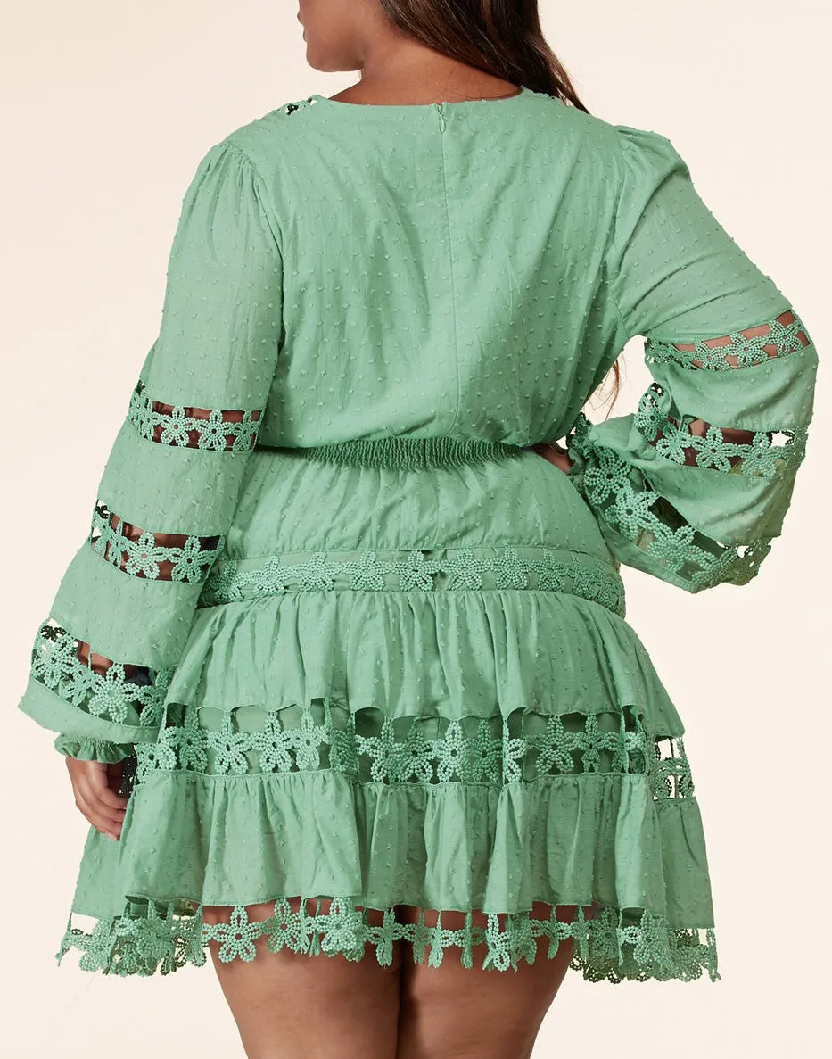 Plus Size Sage Tea Party Mini Dress