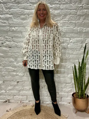 The Zeta Otto Rosette Button Through Shirt With sheer Front Adorned with Pretty Rosettes