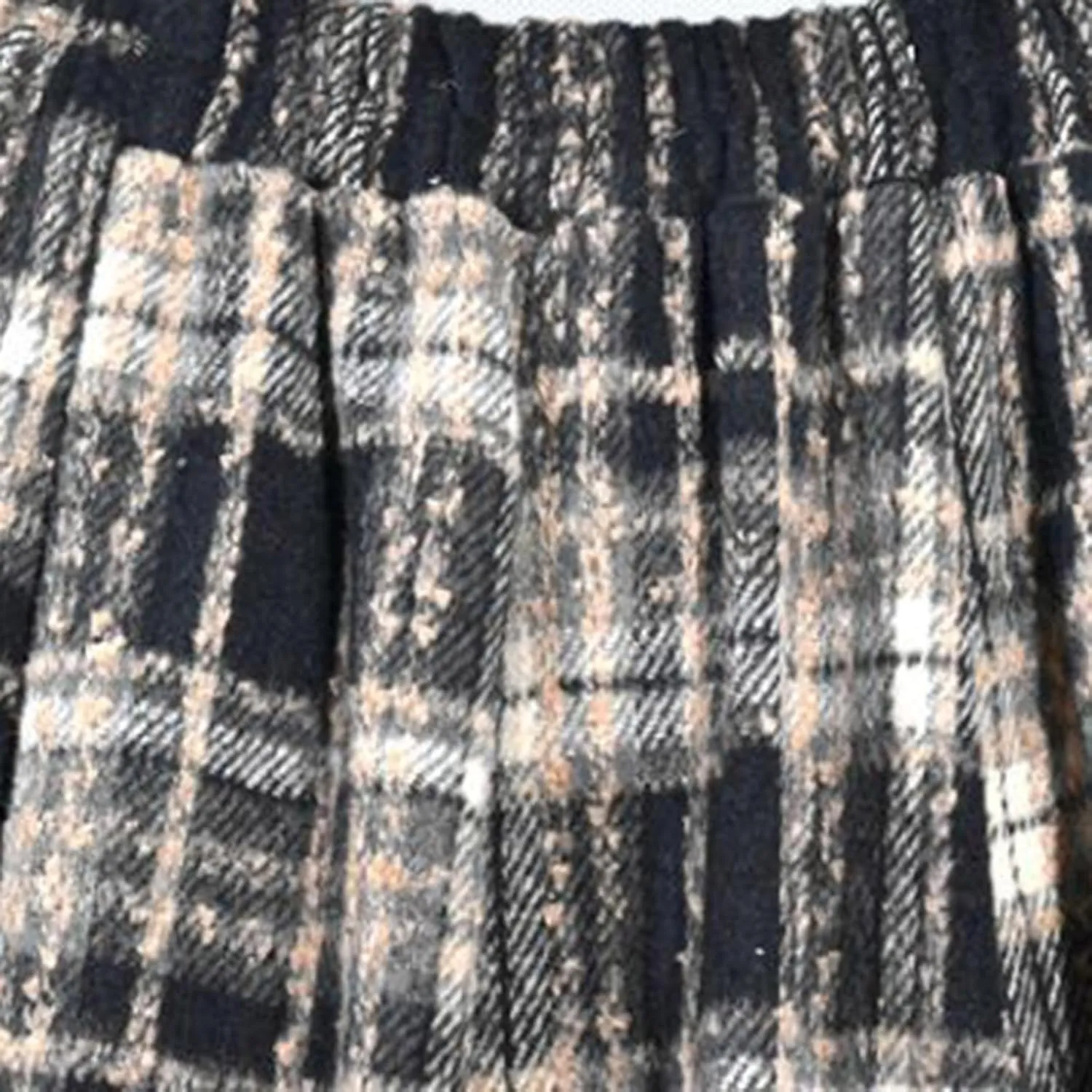 Vintage Plaid Woolen A-Line Skirt for Women Elastic High Waist Fringed Hem Midi Skirts Casual Swing Pleated Skirt