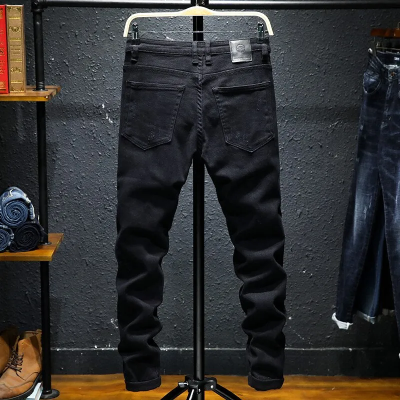 West Louis Black Patchwork Stretch Hip Hop Denim Jean Pants