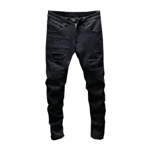 West Louis Black Patchwork Stretch Hip Hop Denim Jean Pants