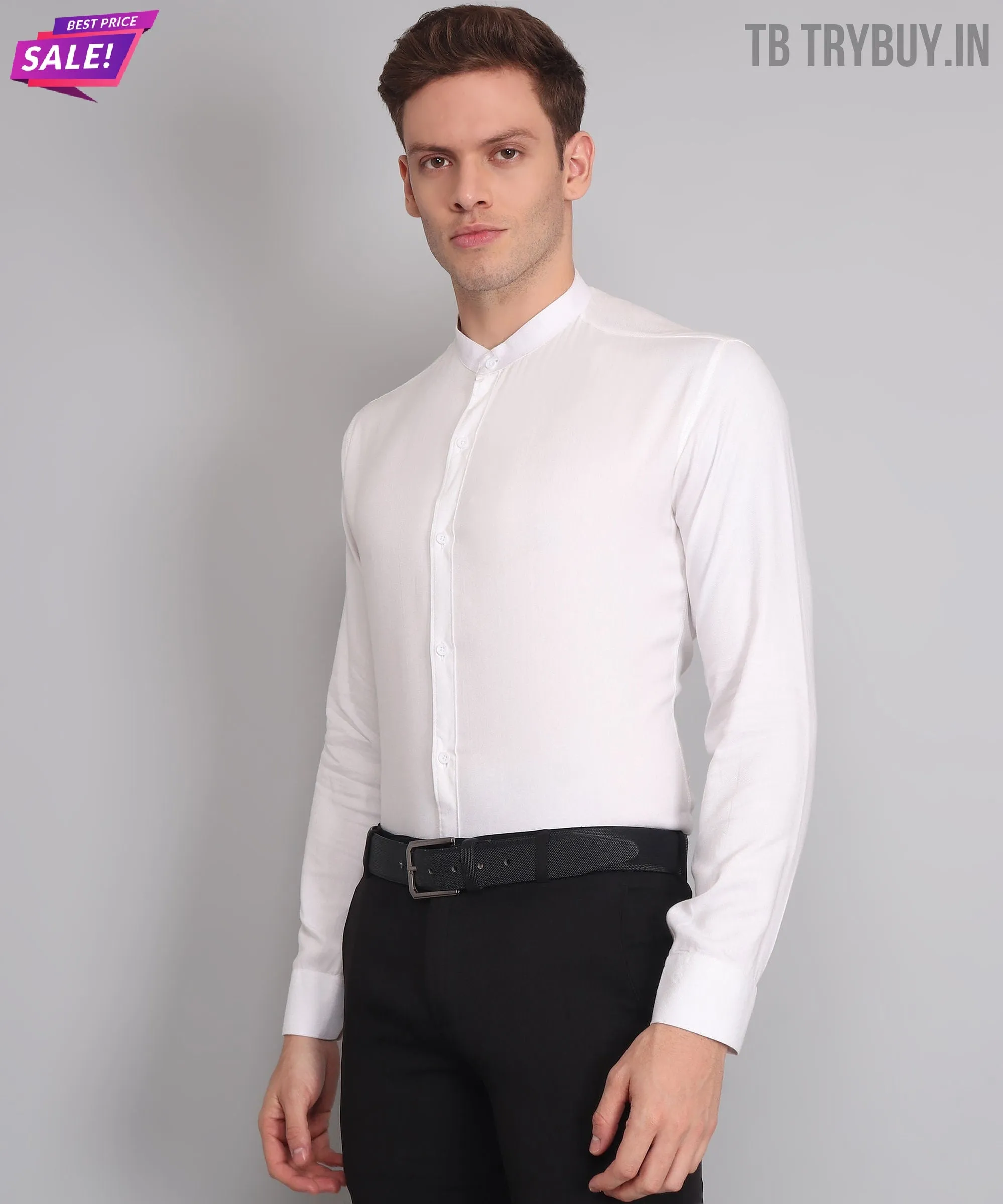 White Cotton Mandarin Men's Shirt