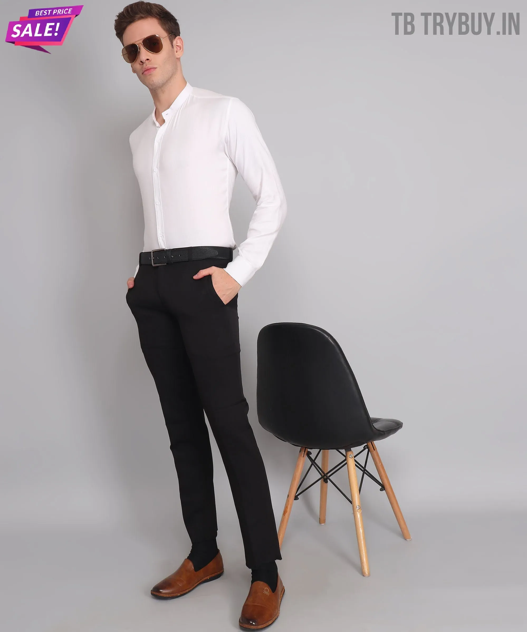 White Cotton Mandarin Men's Shirt