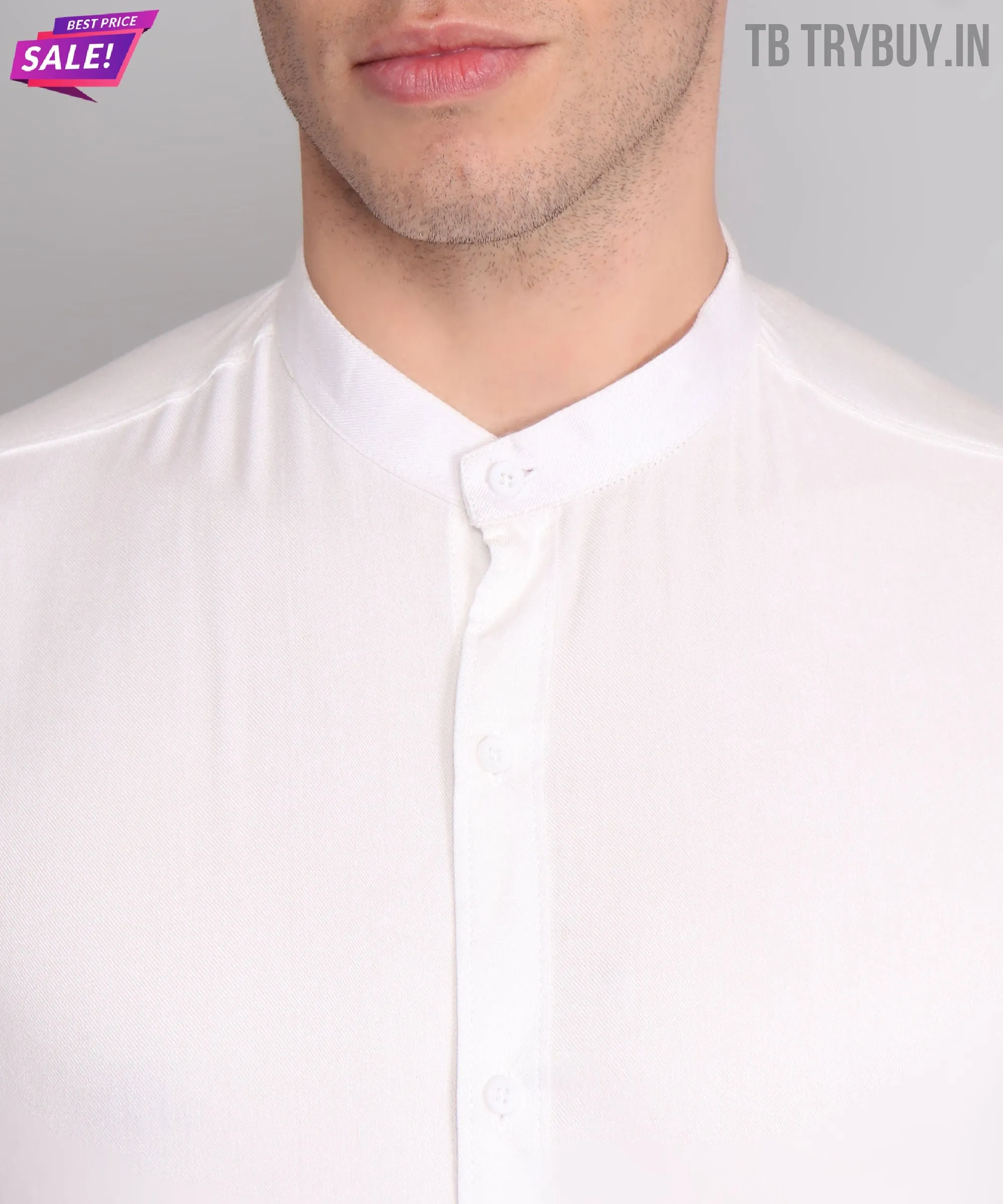 White Cotton Mandarin Men's Shirt