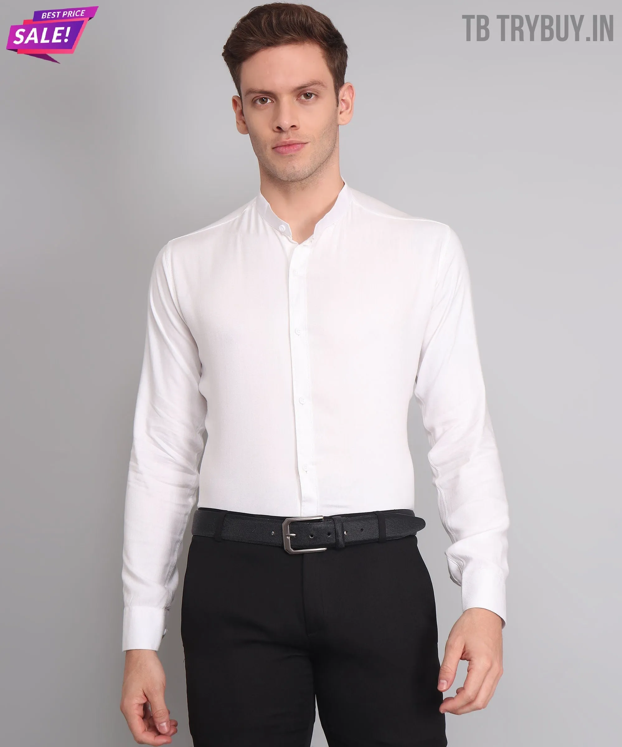 White Cotton Mandarin Men's Shirt