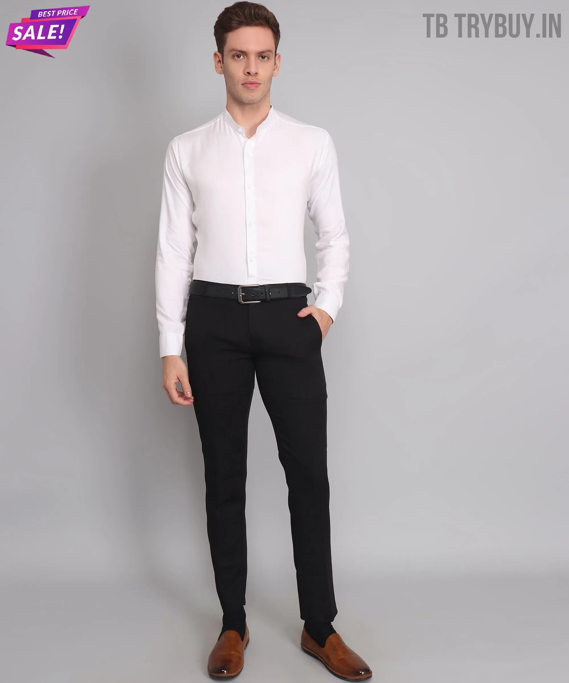 White Cotton Mandarin Men's Shirt