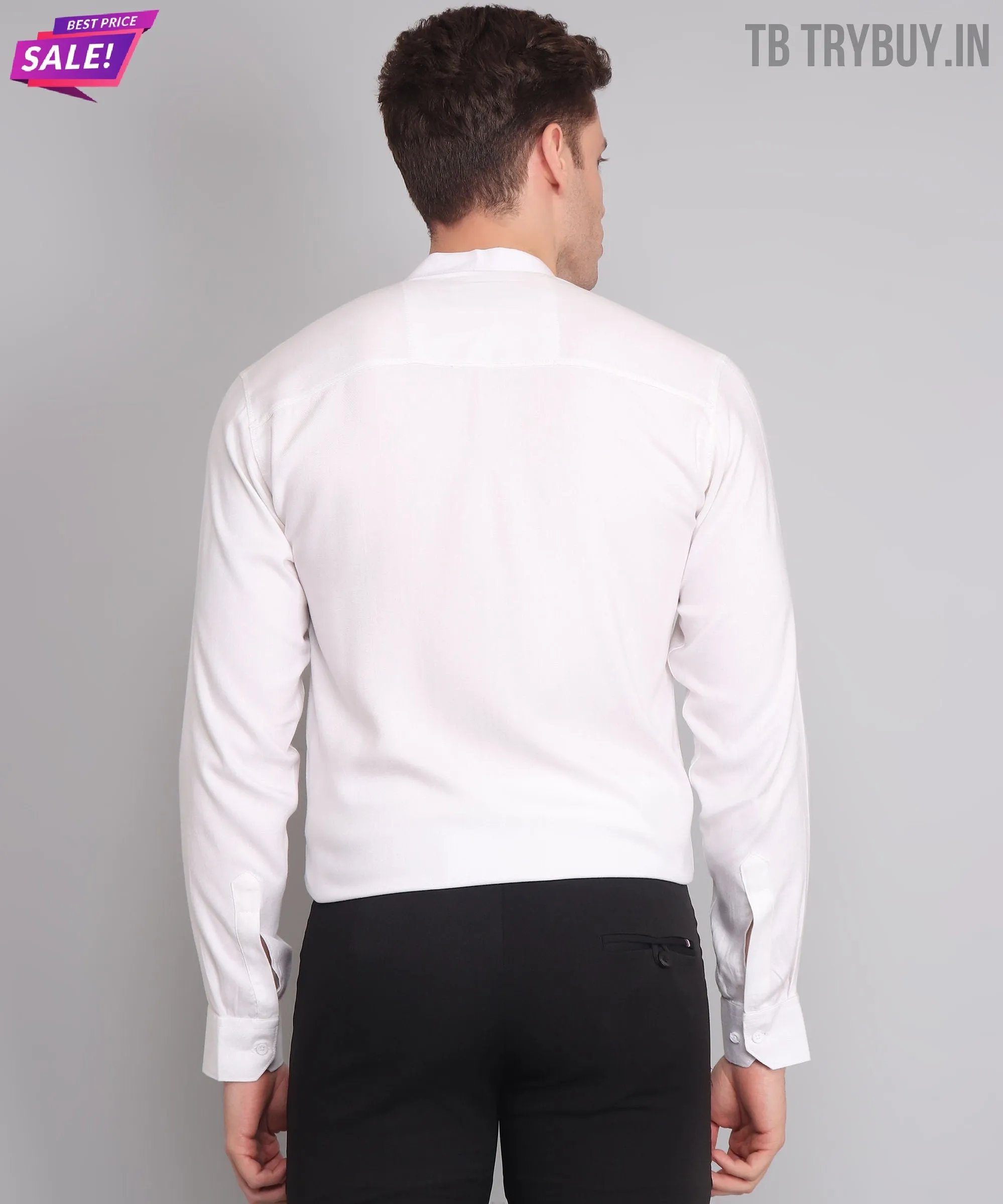 White Cotton Mandarin Men's Shirt