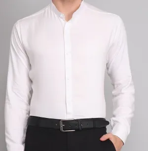 White Cotton Mandarin Men's Shirt