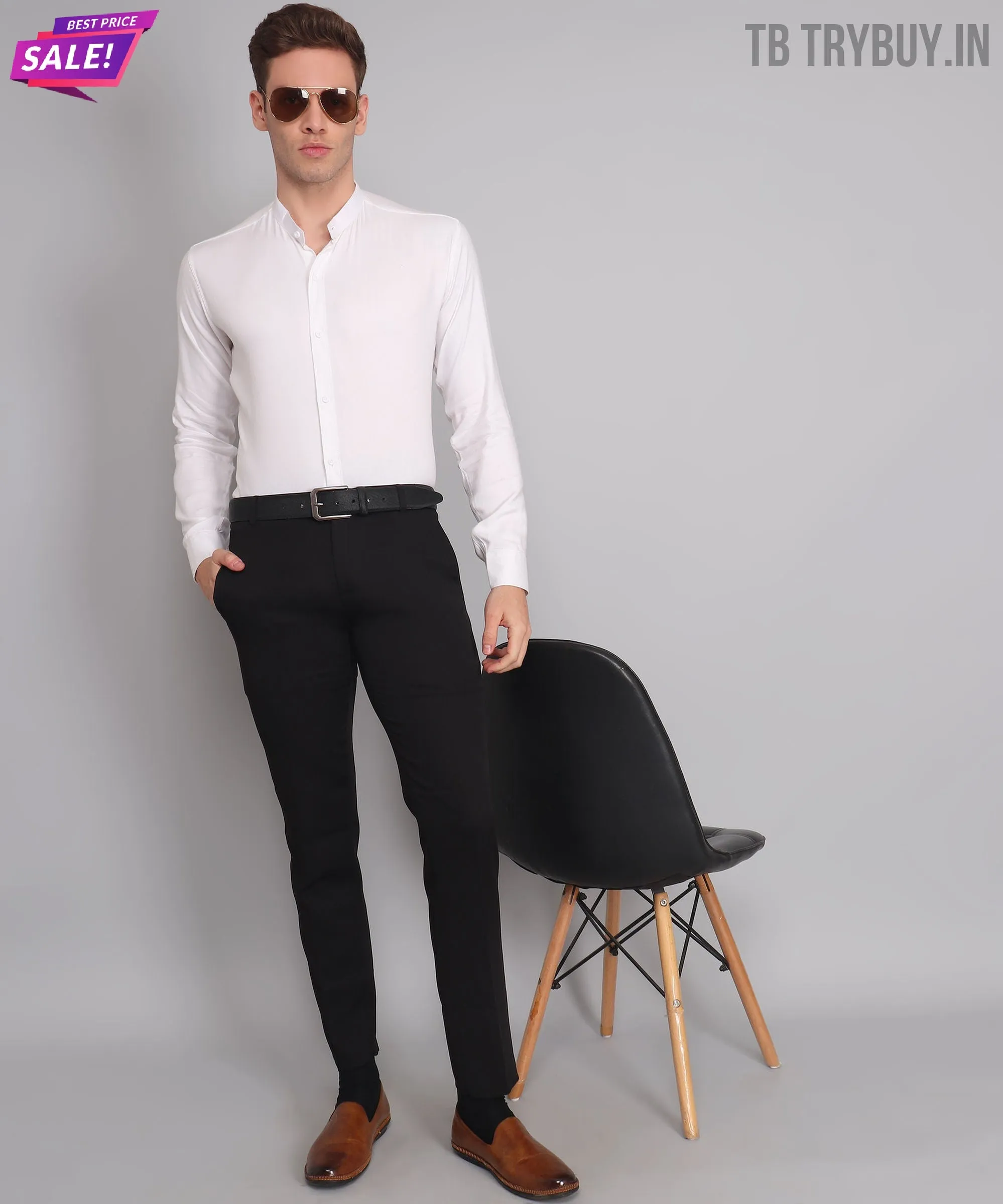 White Cotton Mandarin Men's Shirt