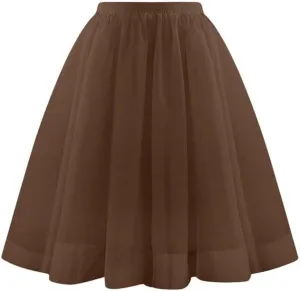Women Knee Length Tutu Skirt A-line Pleated Tulle Skirts Princess Evening Gown Elastic Prom Wedding Party Skirt