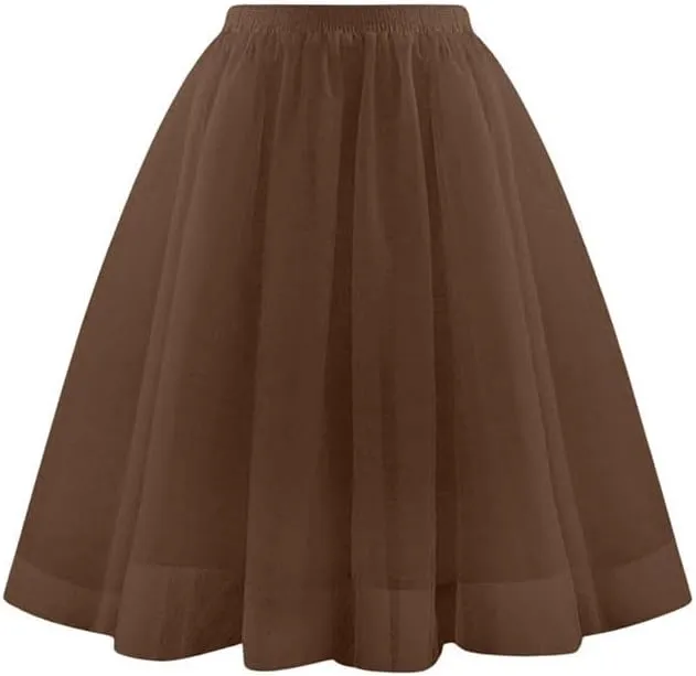 Women Knee Length Tutu Skirt A-line Pleated Tulle Skirts Princess Evening Gown Elastic Prom Wedding Party Skirt