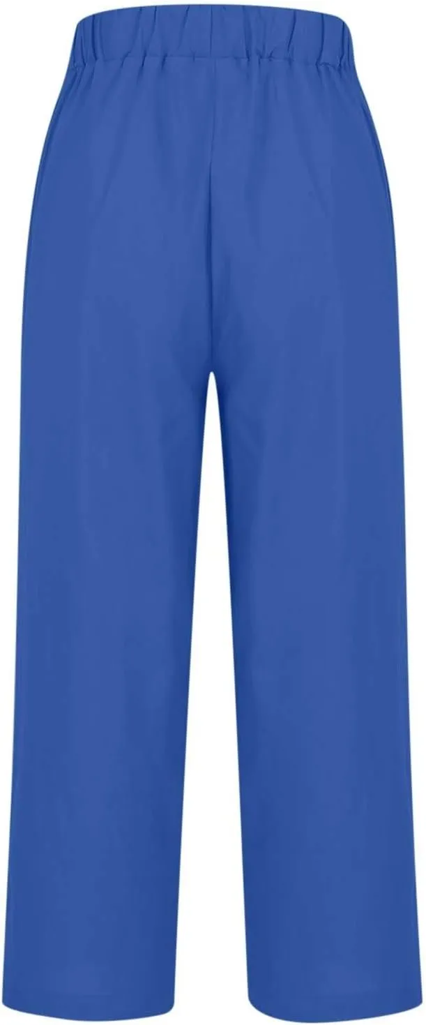 Women's Wide Leg Pants Linen Casual Summer Trendy Workout Relaxed Fit Loose Lounge Yoga Trousers with Pockets Beach